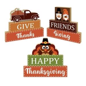 Thanksgiving Wooden Table Decor 3 Piece Set New